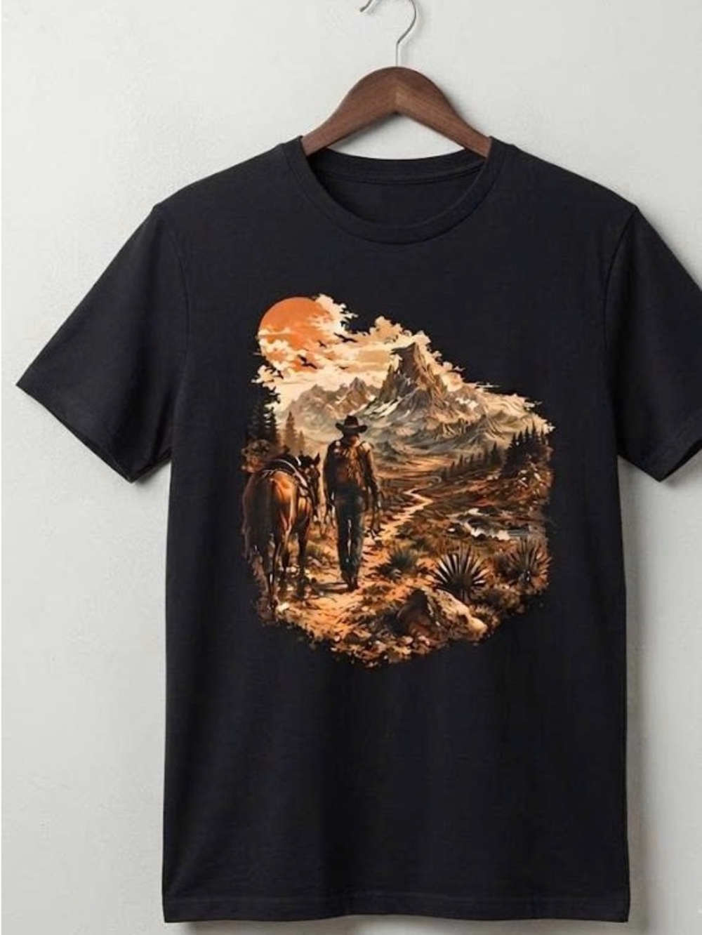 Tee with Orange and Brown Western Cowboy Graphic